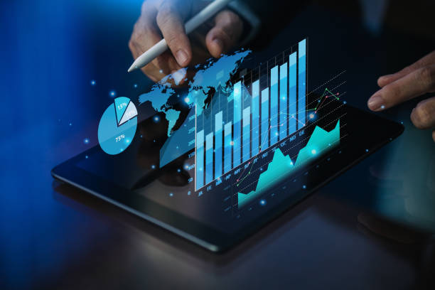 istock Business analysis big data screen and economic growth with financial graph. Concept of virtual dashboard technology digital marketing and global economy network connection. 3D illustration. 1397715901
