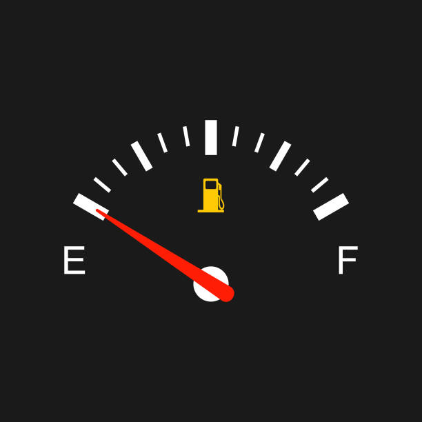 ilustraciones, imágenes clip art, dibujos animados e iconos de stock de indicador de combustible con advertencia para indicar un bajo nivel de combustible. - gas gauge full empty