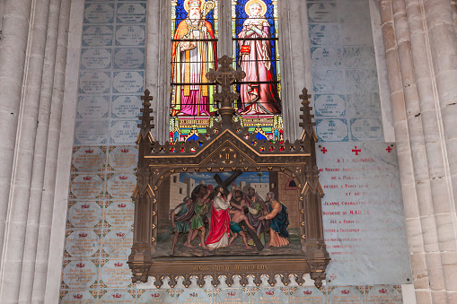 Chateauneuf sur cher, france, april 09, 2022 : ex votos in a chapel of  Our Lady of the Children basilica