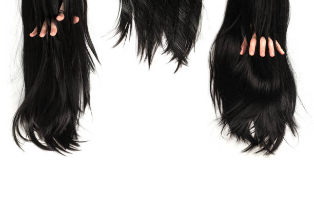 Black hair tips isolated on white background.