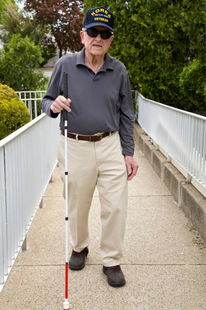 istock Blind Korean War veteran walking up a ramp 1397723429
