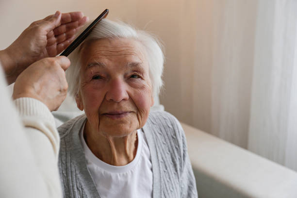 Portrait of elderly woman. stock photo