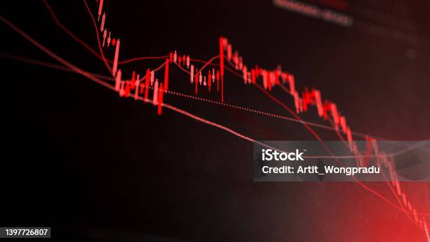 The Red Crashing Market Volatility Of Crypto Trading With Technical Graph And Indicator Red Candlesticks Going Down Without Resistance Market Fear And Downtrend Cryptocurrency Background Concept Tradingview Stock Photo - Download Image Now