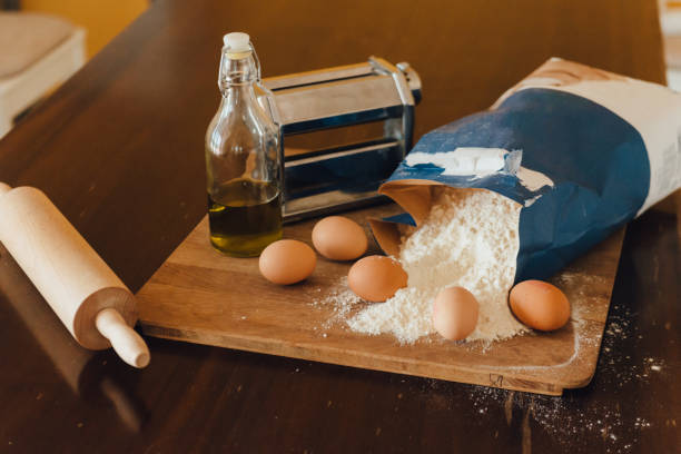 Italian pasta preparation stock photo