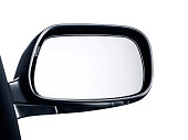 side rear-view mirror on a car white background