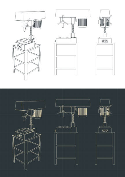 드릴링 머신 도면 - blueprint industry production line machine stock illustrations
