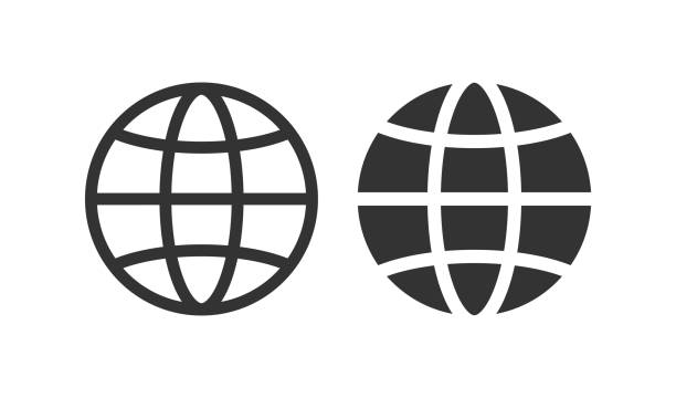 web-symbol. globus- oder weltkartensymbol. signieren sie den app-schaltflächenvektor. - globus stock-grafiken, -clipart, -cartoons und -symbole