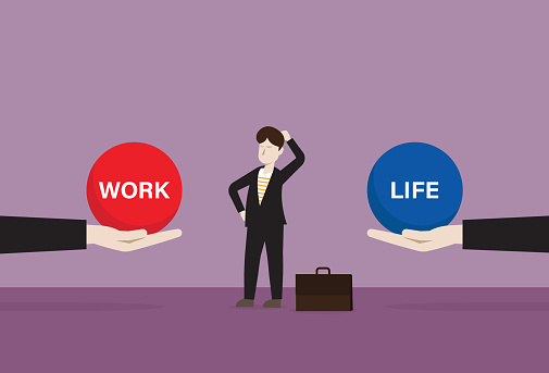 Businessman chooses between work or life