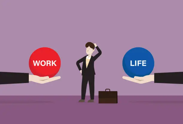 Vector illustration of Businessman chooses between work or life