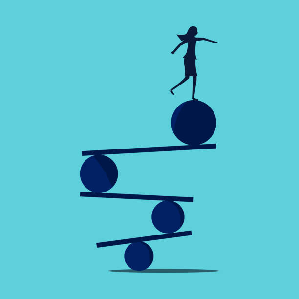 istock Balance. A business woman maintains a balance between life and work. vector 1397732576