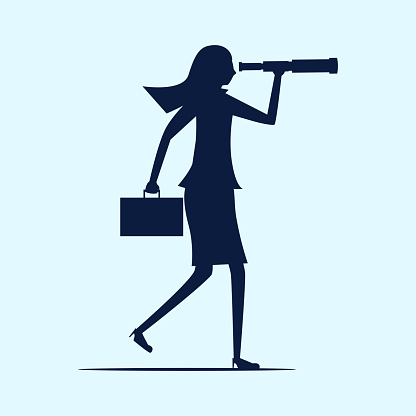 Silhouette of a business woman looking through a binoculars. concept of opportunity