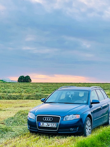 Marbach, Germany - May, 10 - 2022: Audi parked in a public field.