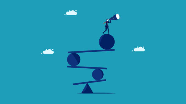 비즈니스 균형을 유지하십시오. 사업가들은 위험을 봅니다. 사업 개념 - skill sphere leadership simplicity stock illustrations