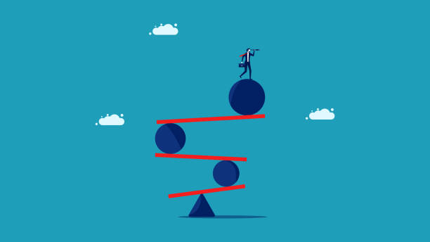 Balance the business. Businessmen look at risks. business concept vector art illustration