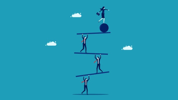 비즈니스 균형을 유지하십시오. 사업가들은 위험을 제기합니다. 사업 개념 - skill sphere leadership simplicity stock illustrations