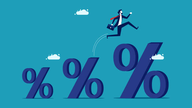 istock Get more benefits. Businessmen jump for a large percentage. concept business vector 1397734009