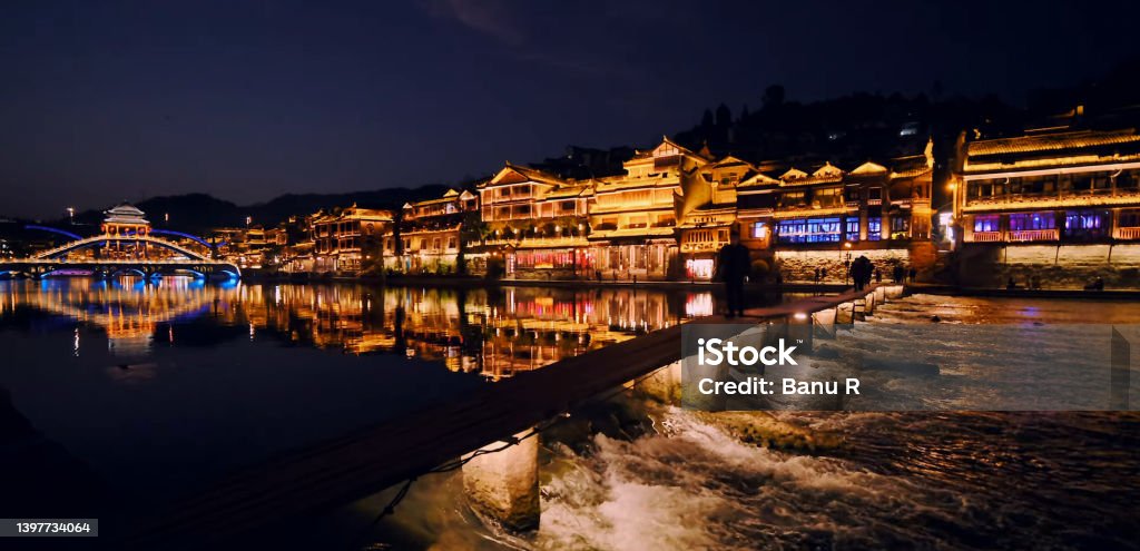 Fenghuang Ancient Town, aka Phoenix Ancient Town and Feng Huang Gu Cheng in Chinese Ancient Stock Photo