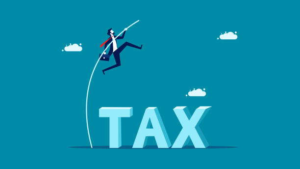 Tax concept. Businessman jumping over tax messages. business concept vector vector art illustration