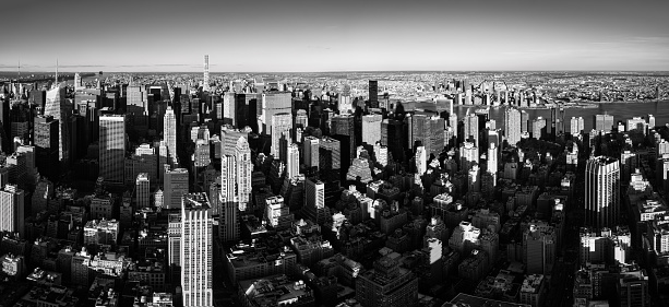 New York City panoramic view of Midtown Manhattan in Black & White