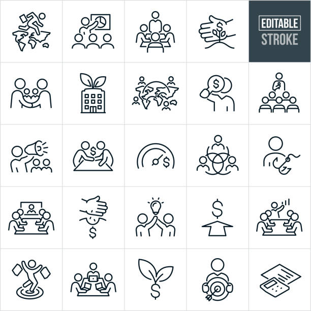 business development thin line icons - editable stroke - verkaufsargument stock-grafiken, -clipart, -cartoons und -symbole