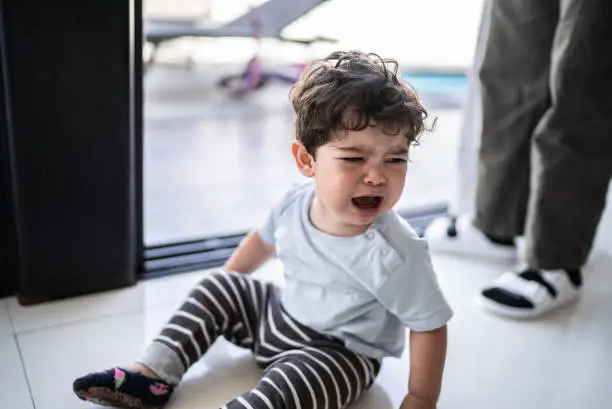 Photo of Little boy crying sitting at the floor