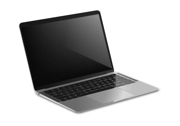 istock Isolated laptop with black screen mockup. Vector illustration of realistic laptop mockup with shudows. 1397741891