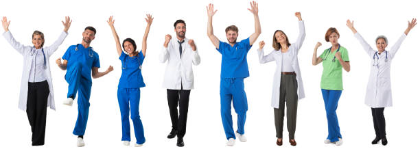 istock Portraits of happy doctors on white 1397742500