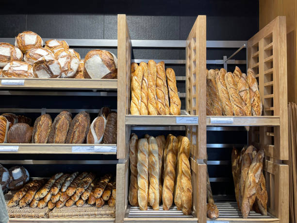 french bread shop stock photo