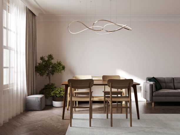 istock Light living room interior with table and chair, 3d rendering 1397744088