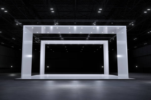 istock Exhibition stand for mockup and Corporate identity,Display design.Empty booth Design.Retail booth elements in Exhibition hall.booth Design trade show.Blank Booth system of Graphic Resources.3d Background for online Event,conference,live.3d render. 1397744217