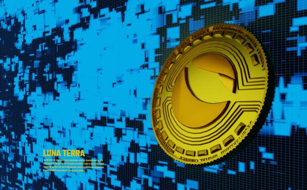 Terra (LUNA) crypto currency token logo on coin technology themed design. stock photo