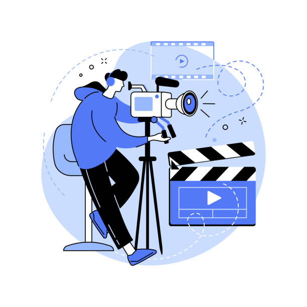 Videographer isolated cartoon vector illustrations. Man using camera, video making, filming event, production service, small business, self-employed specialist, freelance work vector cartoon.