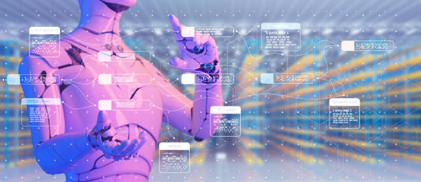 istock Robotic process automation RPA Document management system DMS for company digital transformation paperless workflow, better data search store share and security cloud technology. futuristic 3D robot 1397746904