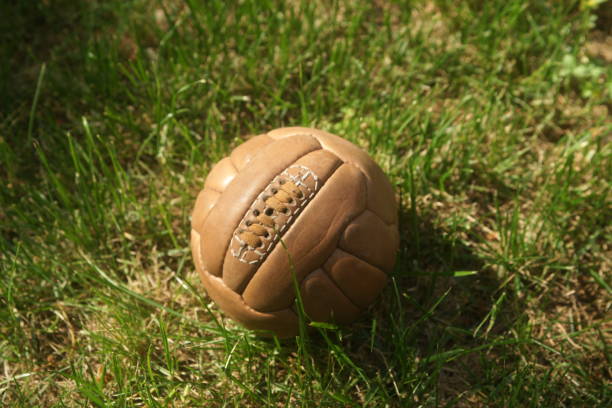 istock Retro soccer ball on grass 1397749028