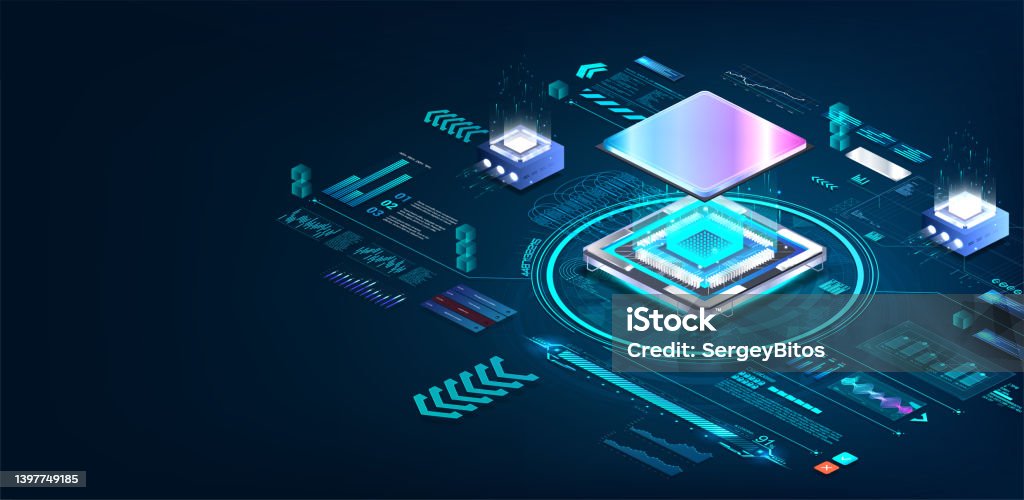 Banner Microprocessor Cpu Microchip Isometric Banner Stock Illustration - Download Image Now ...