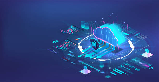 illustrazioni stock, clip art, cartoni animati e icone di tendenza di cloud storage e big data computing in isometria - downloading file internet backup