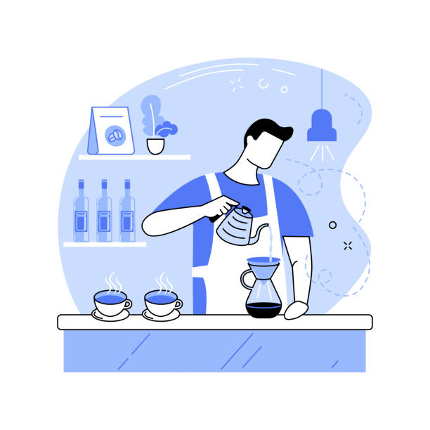 Pour-over coffee isolated cartoon vector illustrations. Pour-over coffee isolated cartoon vector illustrations. Barkeeper making hot coffee in the bar, third wave specialty, barista job, pour-over method, alternative brewing process vector cartoon. barista stock illustrations