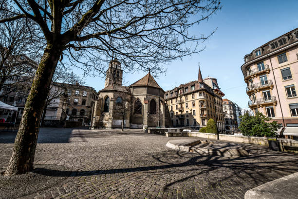 istock Courtyard Behind St. Pierre Cathedral And Clocktower In Geneva, Switzerland 1397750684