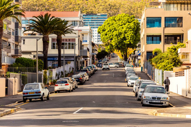 Cape Town, South Africa - May 12, 2022: Street scene on Sea Point breach front avenue