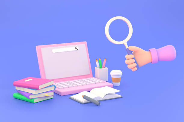 istock hand holding magnifying glass and readiness to study laptop for educational information 1397752041