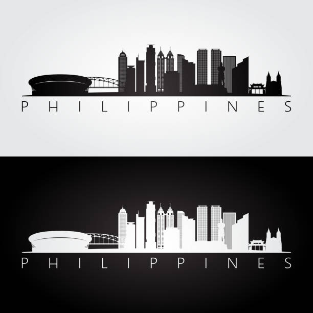 Philippines skyline and landmarks silhouette, black and white design, vector illustration. Philippines skyline and landmarks silhouette, black and white design, vector illustration. national capital region philippines stock illustrations