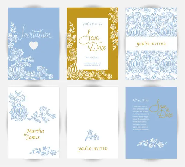 Vector illustration of Wedding invitations with lace design. Vector