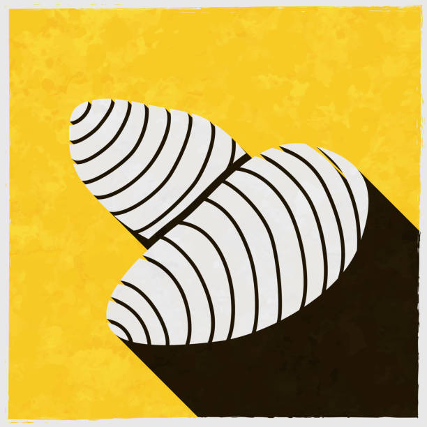 taro. ikona z długim cieniem na teksturowanym żółtym tle - root paper black textured stock illustrations