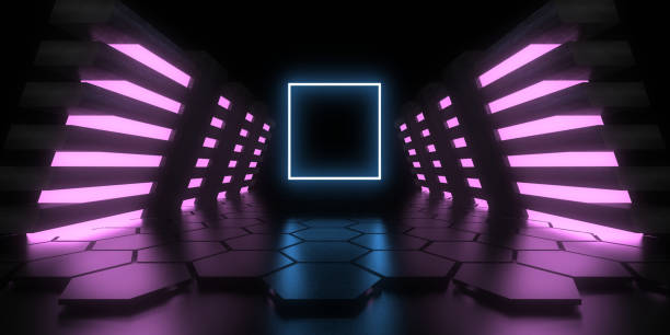 istock 3D abstract background with neon lights. neon tunnel  .space construction . .3d illustration 1397768264