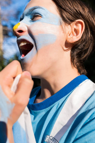 Argentine Fan Shouting the Goal. stock photo