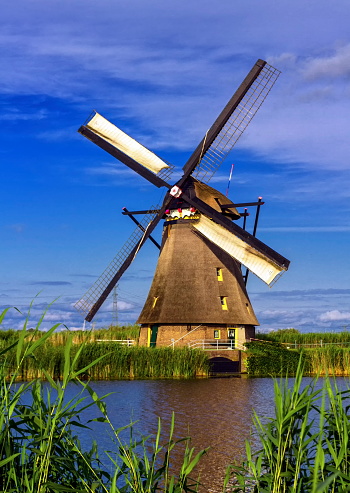 Famous historical windmill in Kinderdijk, Holland, Netherlands