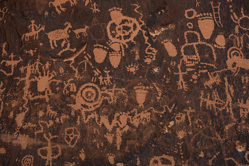 Close Up of Petroglyphs On The Wall At Newspaper Rock in Canyonlands National Park