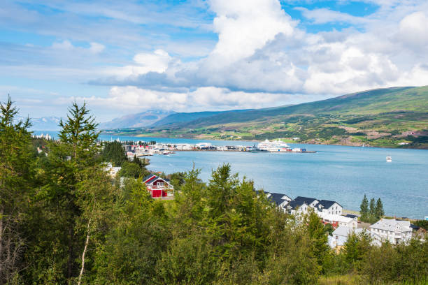 Town of Akureyri in North Iceland Town of Akureyri in North Iceland on a summer day akureyri stock pictures, royalty-free photos & images