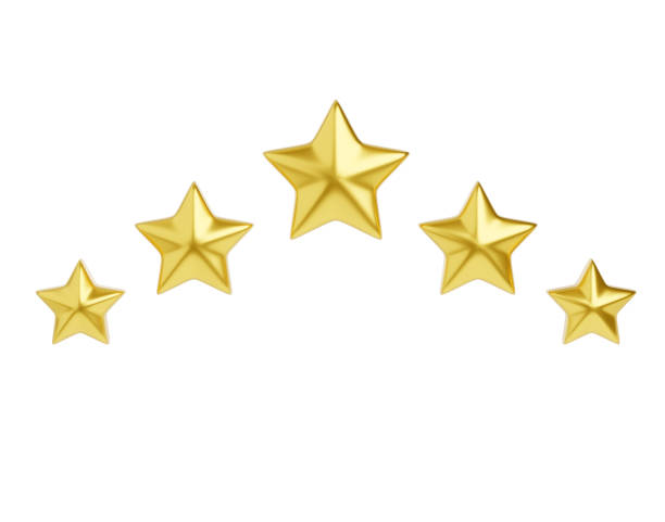istock Five golden stars 3d render illustration for customer review concept. Positive client experience concept. 1397781436