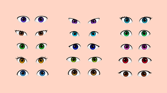 Set of 3D Eyes. Different Shape, Colors, Types of eyes. Vector illustration